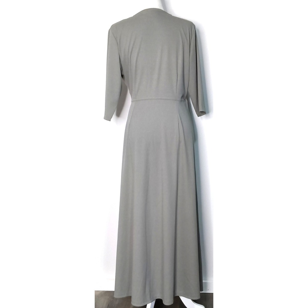 TravelSmith Wrap Dress Womens L‎ Gray 3/4 Sleeve V-Neck Maxi - Picture 2 of 15